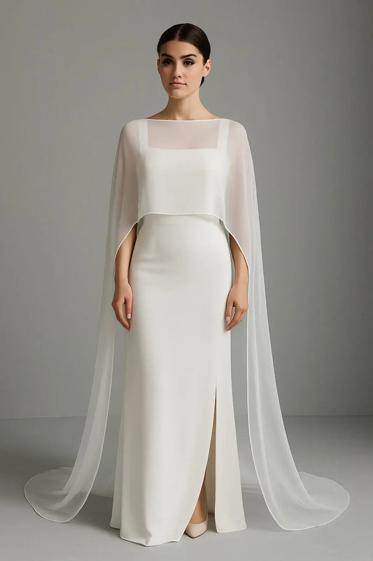 Ethereal Chiffon Cape Wedding Gown Payton Bridal