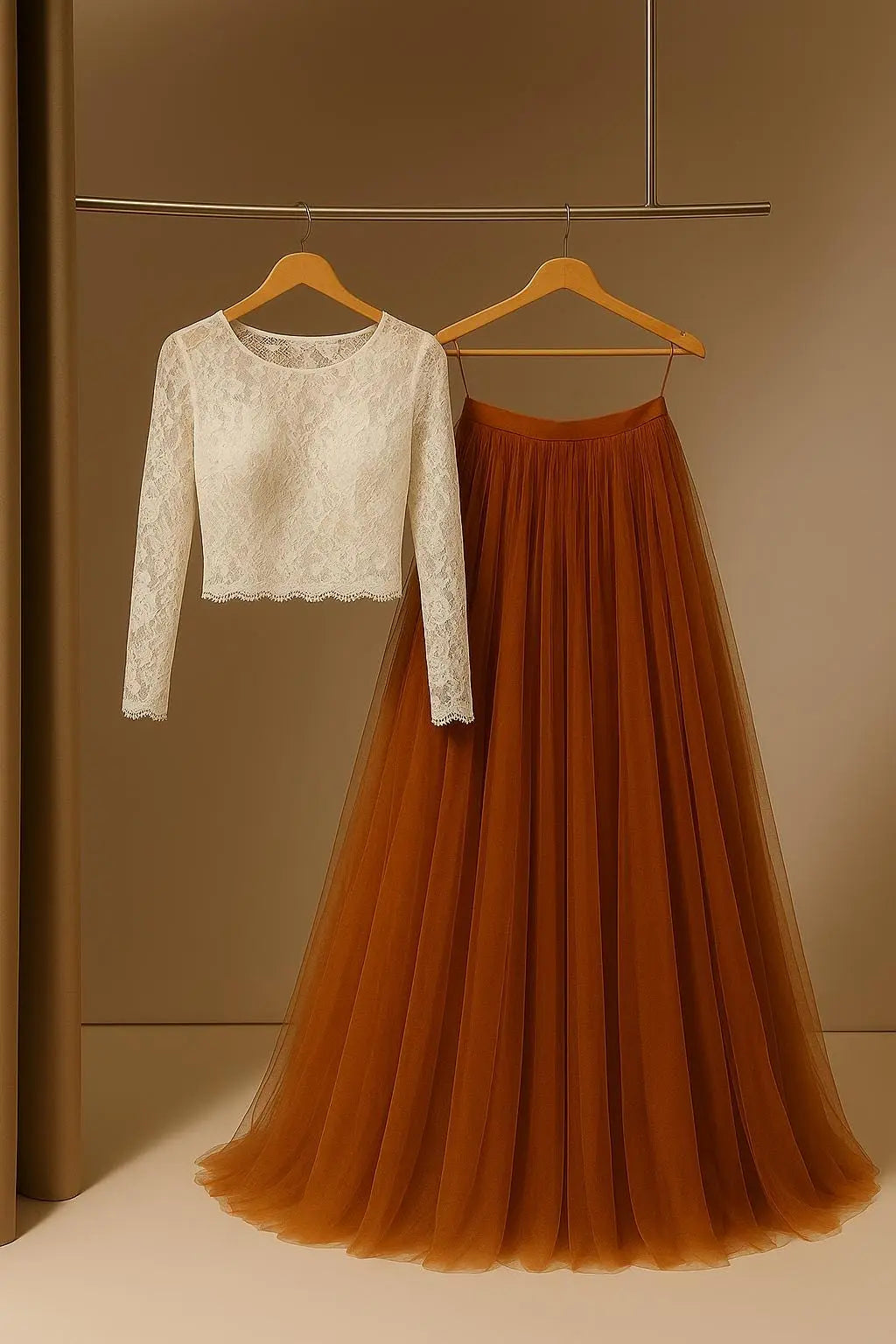 Rust Tulle Skirt & Ivory Lace Top – Two Piece Bridal / Boho Outfit Payton Bridal