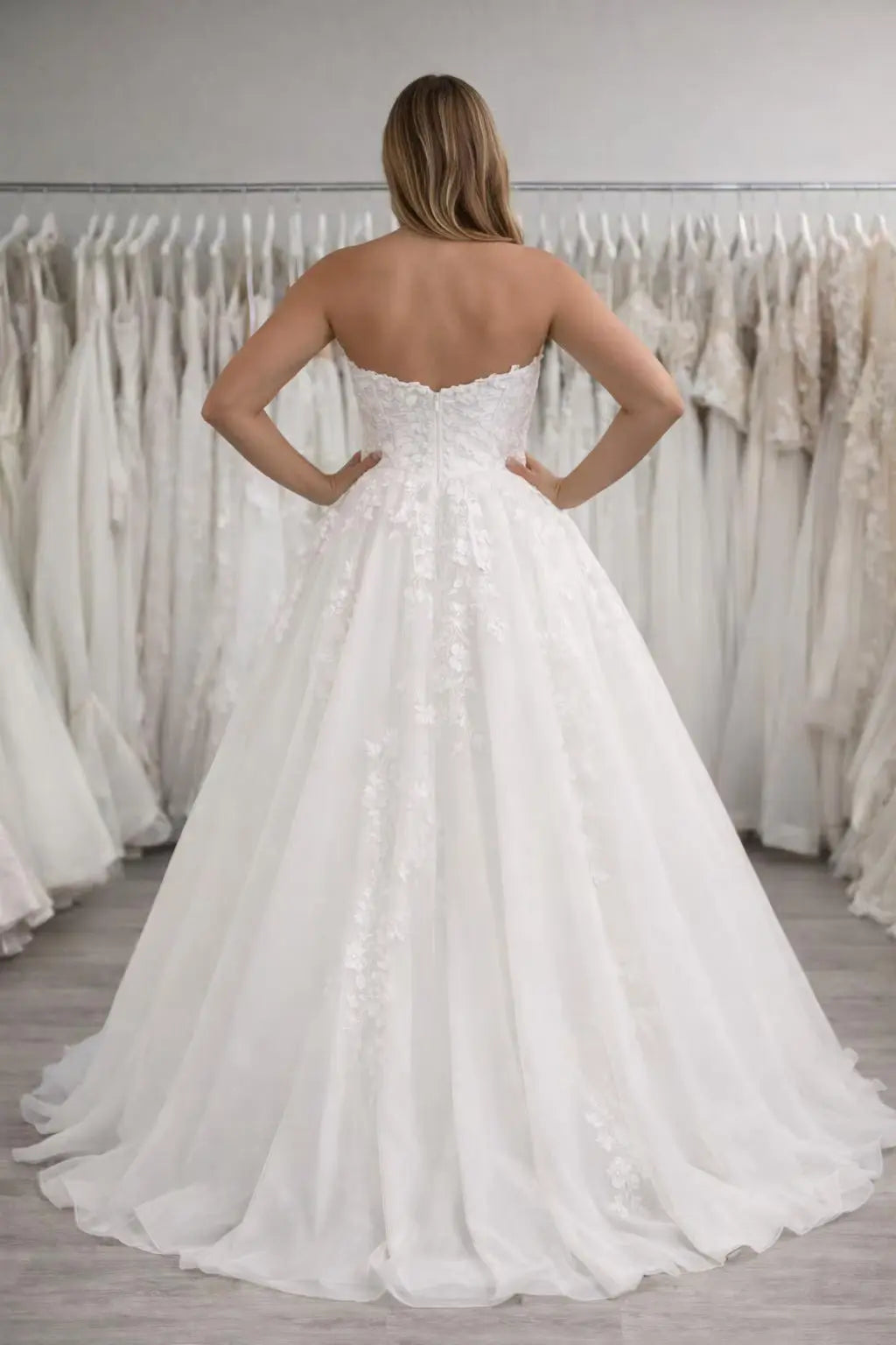 Strapless Lace Wedding Dress with Structured Bodice & Zip Back Payton Bridal