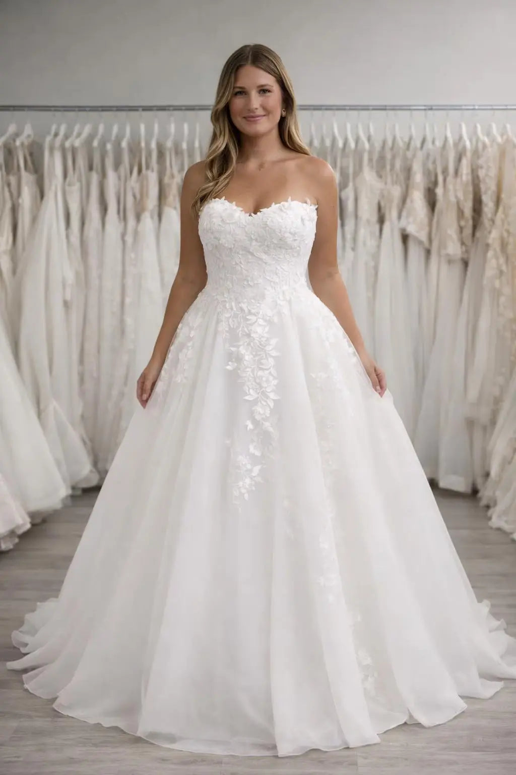Strapless Lace Wedding Dress with Structured Bodice & Zip Back Payton Bridal