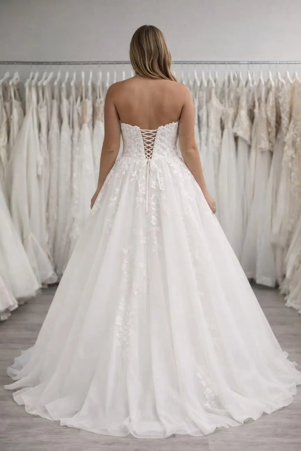 Strapless Lace Wedding Dress with Structured Bodice & Zip Back Payton Bridal
