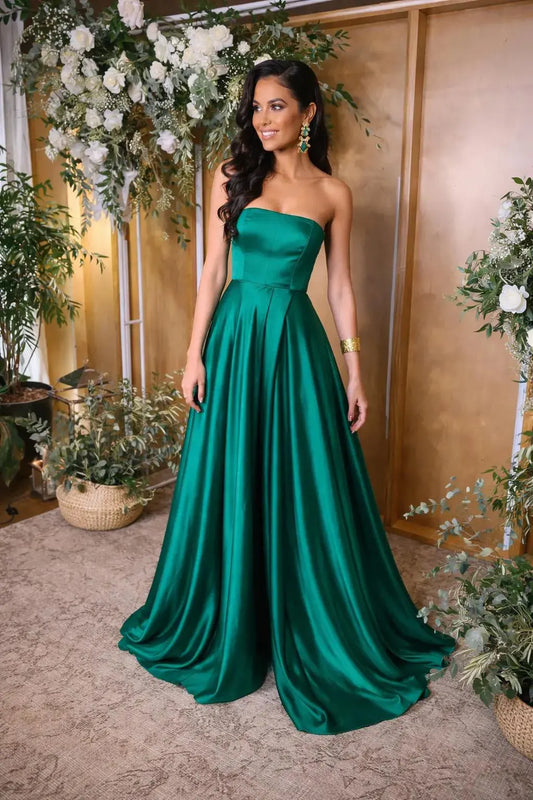 Emerald Green Strapless Satin Gown Payton Bridal