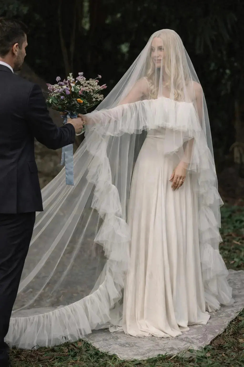 Cathedral Length Ruffle Wedding Veil – Soft Tulle Bridal Veil with Frill Edge Payton Bridal