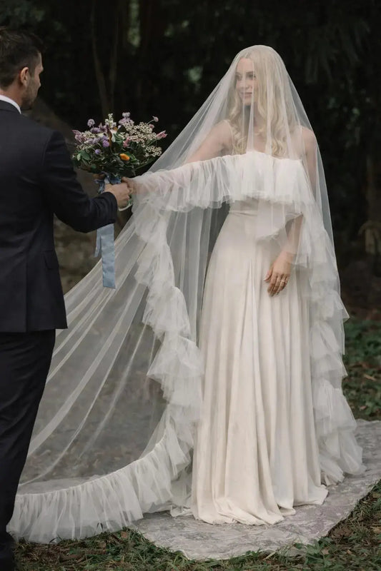 Cathedral Length Ruffle Wedding Veil – Soft Tulle Bridal Veil with Frill Edge Payton Bridal