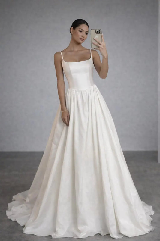 Minimalist Satin Wedding Dress – Scoop Neck A-Line Bridal Gown with Low Back - Payton Bridal