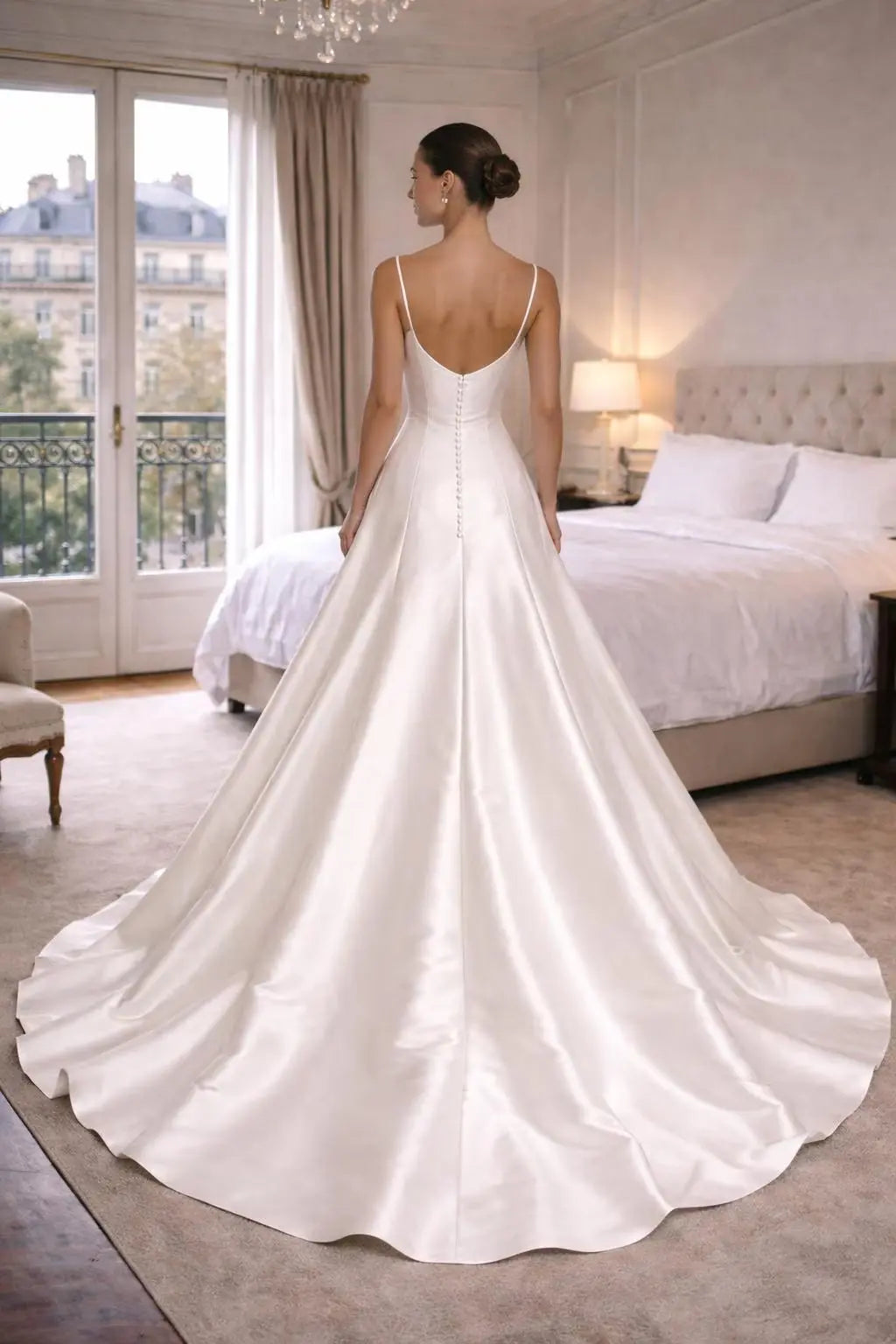 Structured Mikado Wedding Dress with Button Back – Architectural A-Line Bridal Gown - Payton Bridal