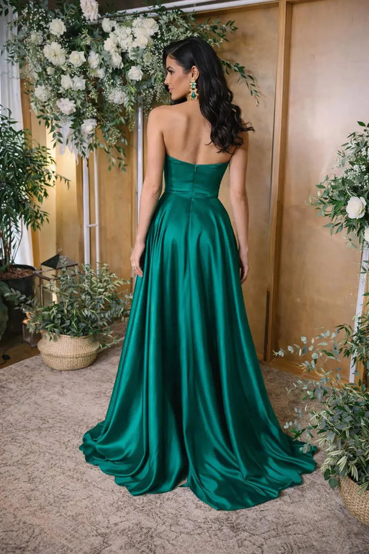 Emerald Green Strapless Satin Gown Payton Bridal