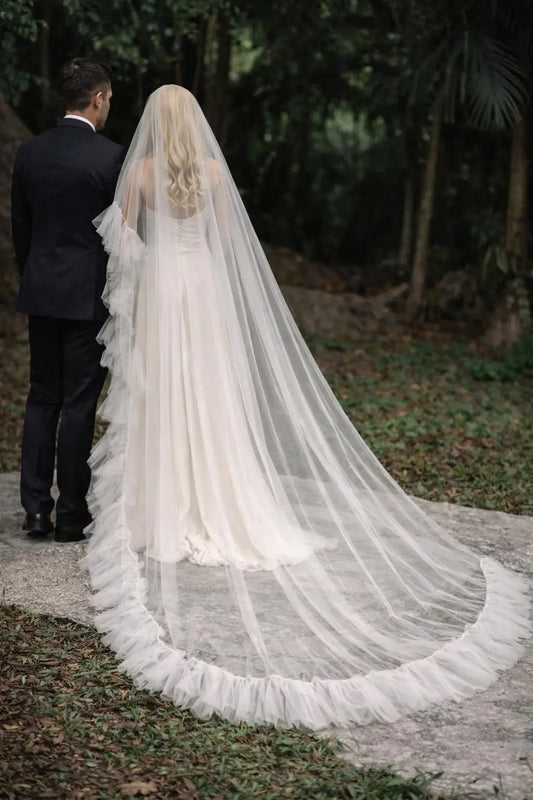 Cathedral Length Ruffle Wedding Veil – Soft Tulle Bridal Veil with Frill Edge Payton Bridal