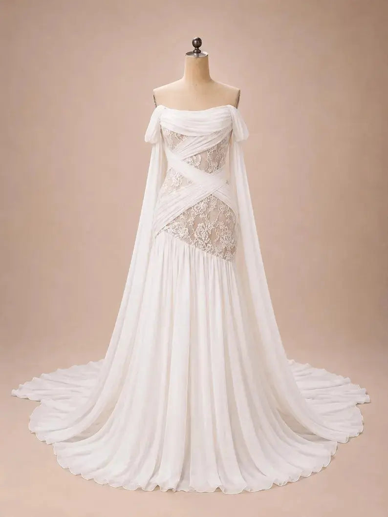 Illusion Lace & Draped Chiffon Wedding Dress Payton Bridal