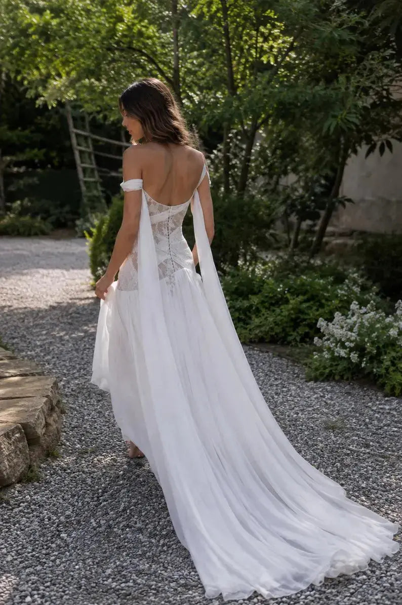 Illusion Lace & Draped Chiffon Wedding Dress Payton Bridal