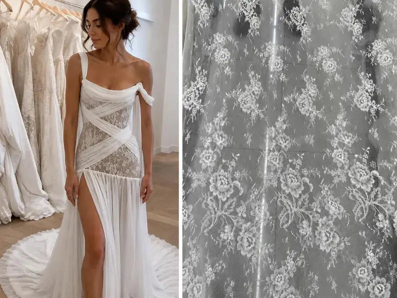 Illusion Lace & Draped Chiffon Wedding Dress Payton Bridal