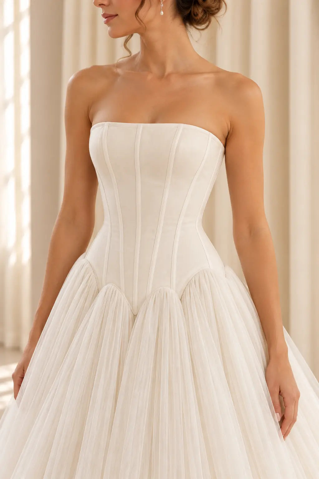 Ivory Drop Waist Tulle Wedding Dress with Lace Up Back Payton Bridal