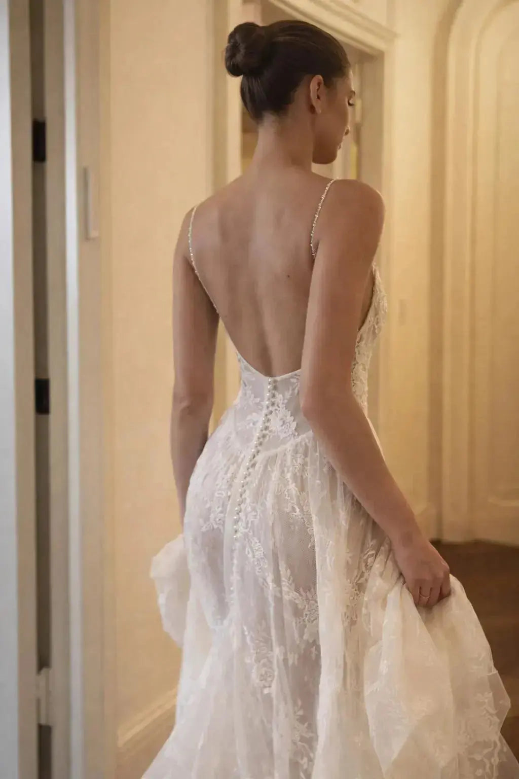 Lace Halter Wedding Dress with Open Back and Full A-Line Skirt Payton Bridal