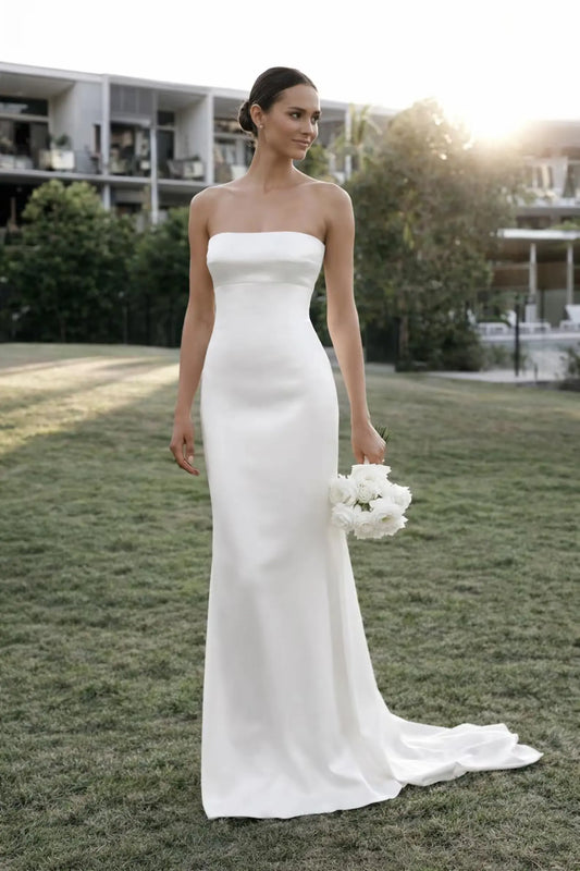Minimalist Satin Strapless Wedding Dress – Modern Bridal Gown Payton Bridal