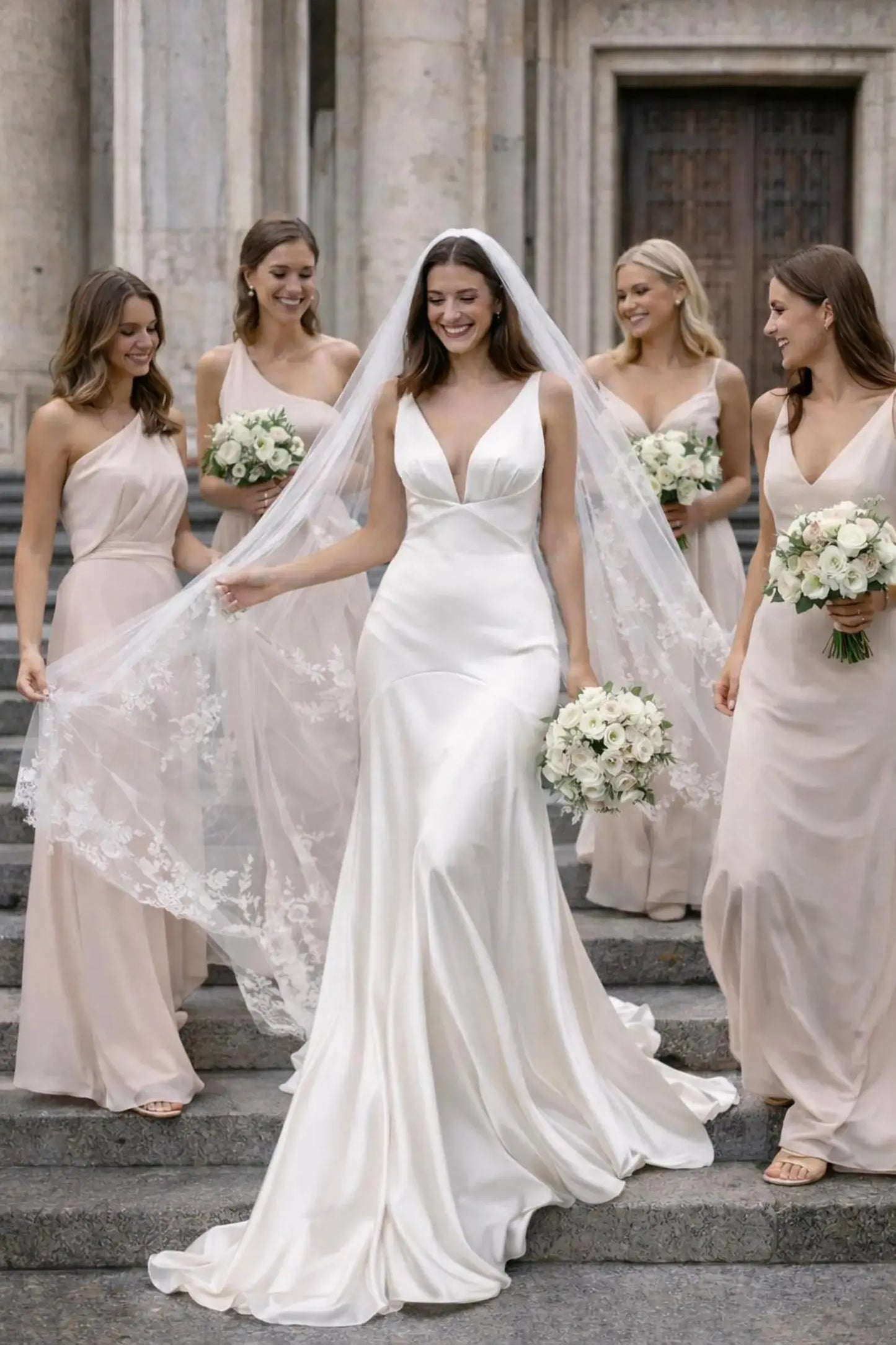 Modern Satin Wedding Dress with Sculpted Hip Seam – Deep V Bridal Gown Payton Bridal
