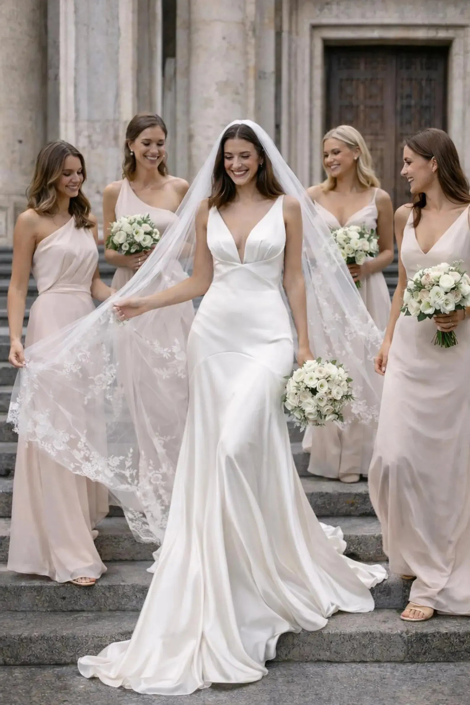 Modern Satin Wedding Dress with Sculpted Hip Seam – Deep V Bridal Gown Payton Bridal