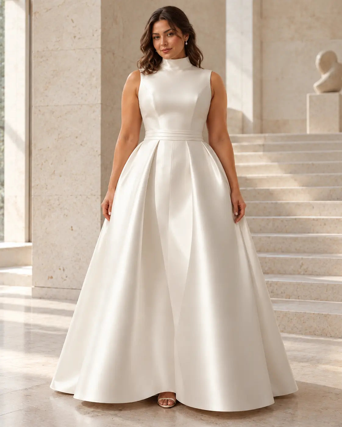 Odette Gown - High Neck Satin Pleated Ballgown Wedding Dress Payton Bridal