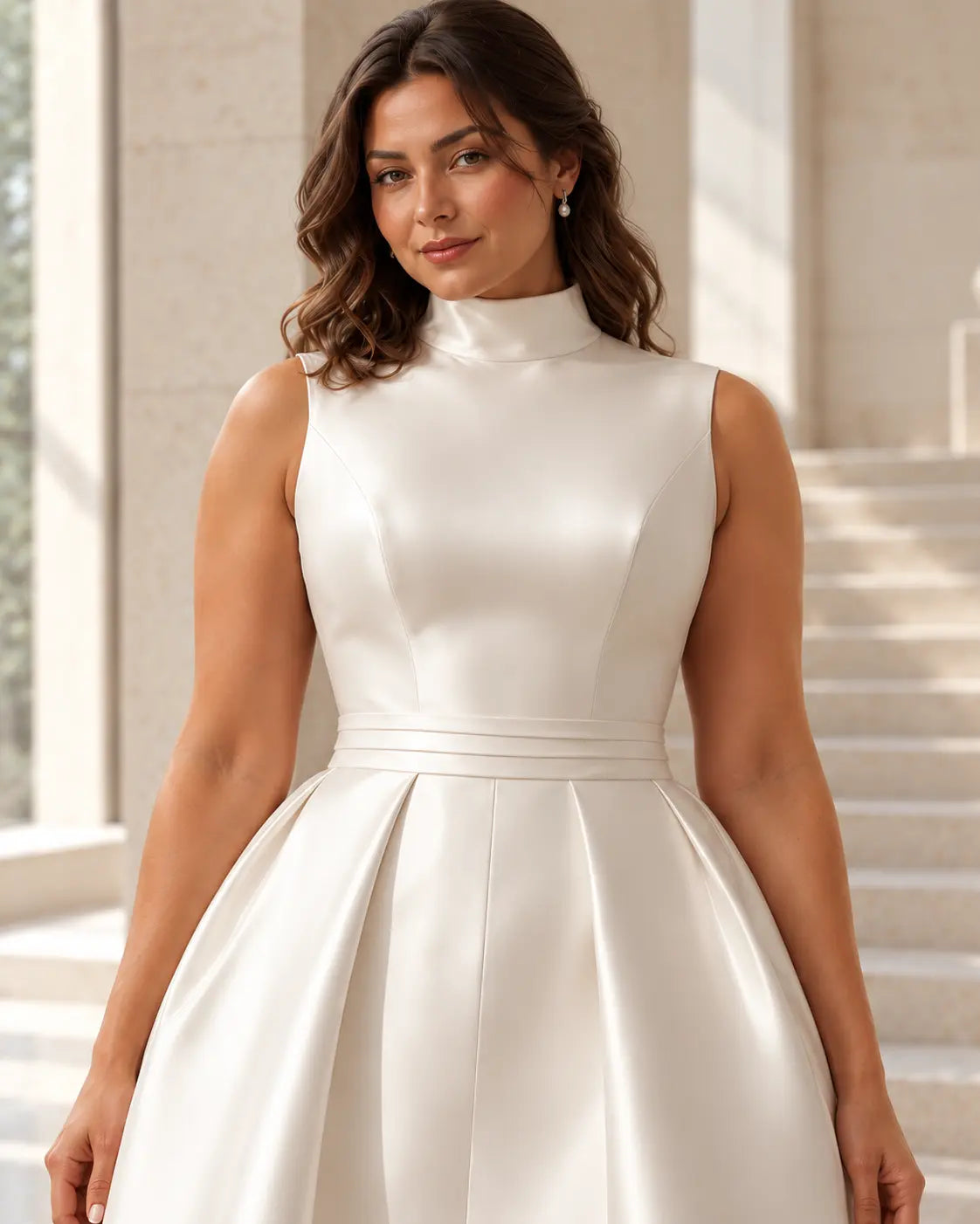 Odette Gown - High Neck Satin Pleated Ballgown Wedding Dress Payton Bridal