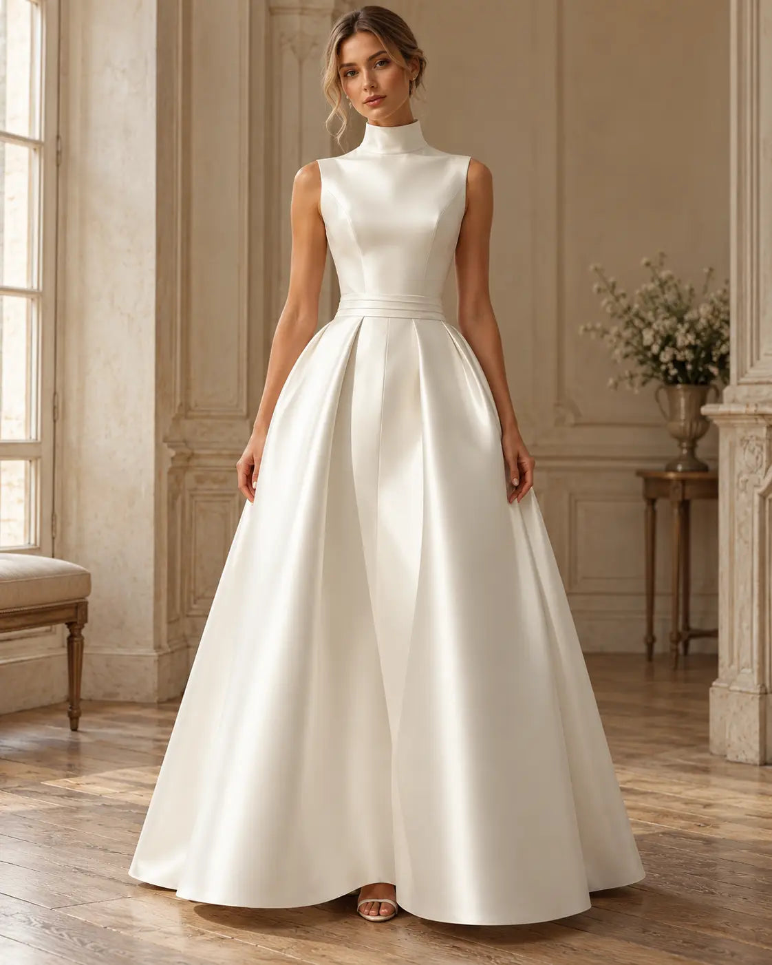 Odette Gown - High Neck Satin Pleated Ballgown Wedding Dress Payton Bridal