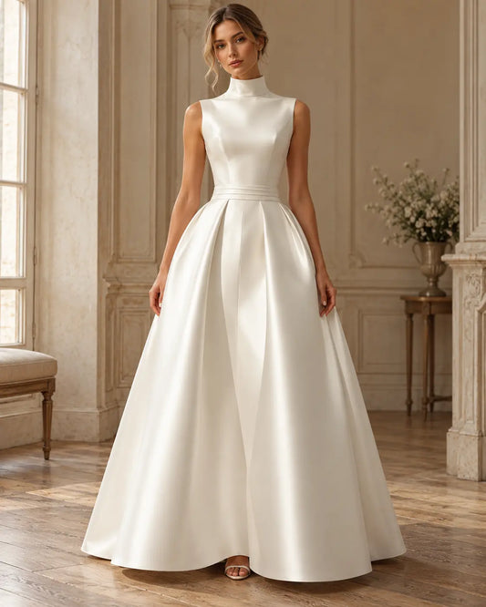Odette Gown - High Neck Satin Pleated Ballgown Wedding Dress Payton Bridal