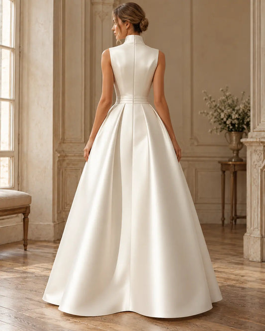 Odette Gown - High Neck Satin Pleated Ballgown Wedding Dress Payton Bridal