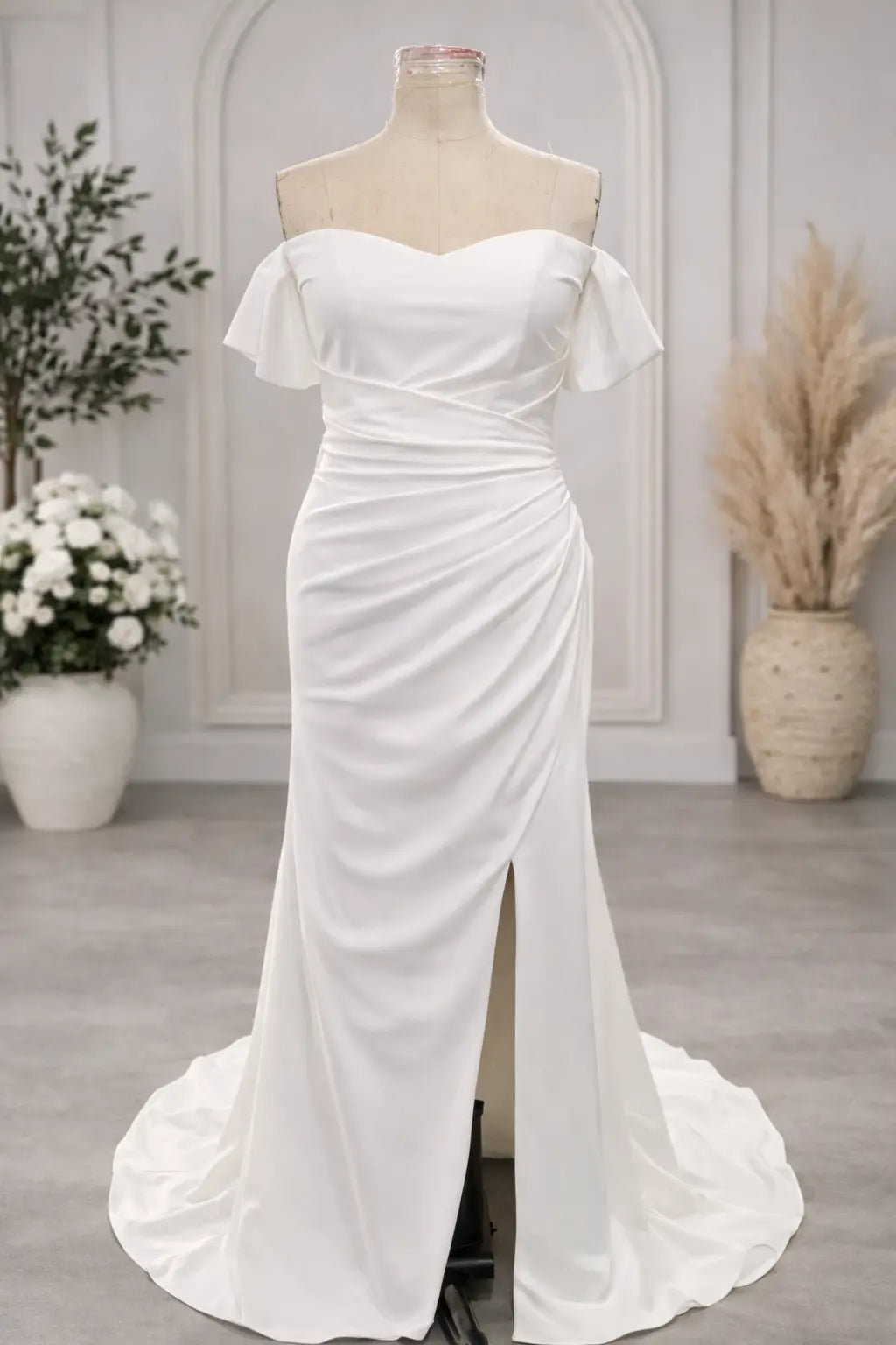 Off-Shoulder Crepe Wedding Dress – Modern Elegant Bridal Gown Payton Bridal