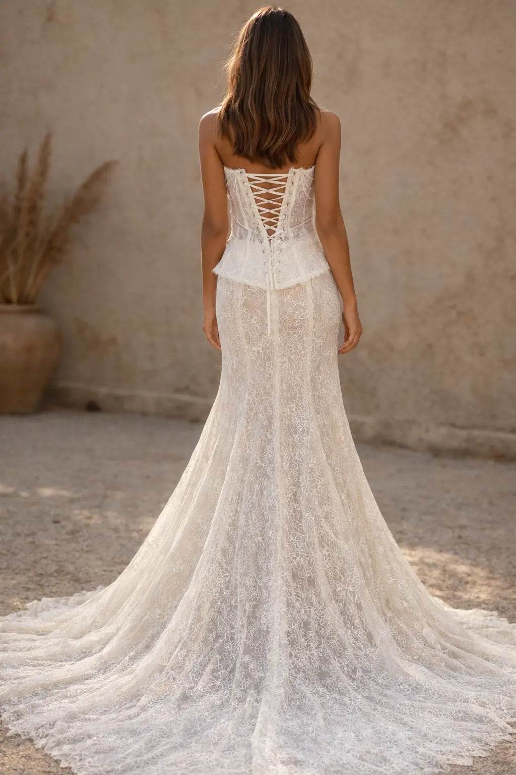 Lace Corset Wedding Dress Structured Bodice & Mermaid Lace Skirt - Payton Bridal Lace Corset Wedding Dress Structured Bodice & Mermaid Lace Skirt - Payton Bridal