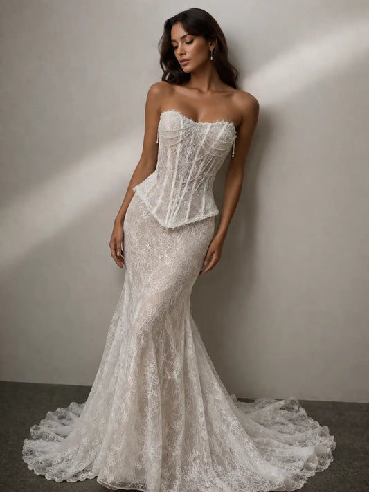 Lace Corset Wedding Dress – Structured Bodice & Mermaid Lace Skirt Payton Bridal