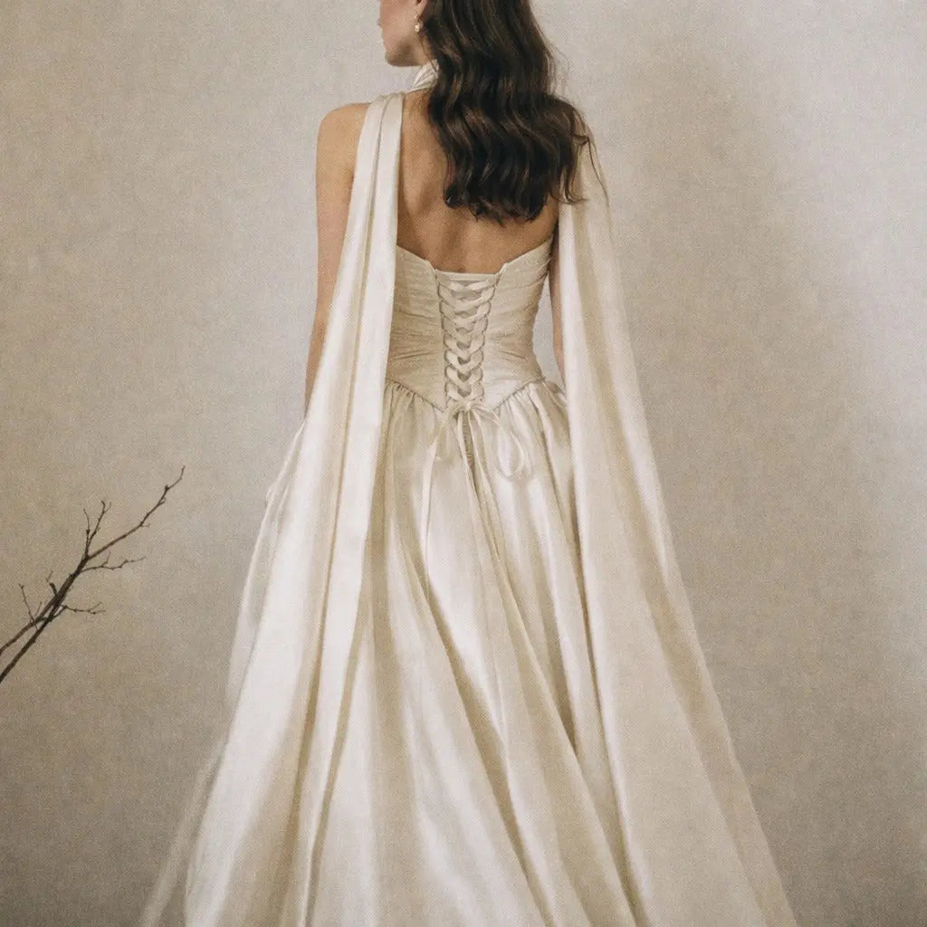 Satin Corset Wedding Dress with Pockets – Strapless Ruched Bodice, A-Line Skirt, Modern Bridal Gown Payton Bridal
