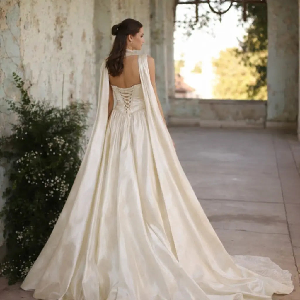 Satin Corset Wedding Dress with Pockets – Strapless Ruched Bodice, A-Line Skirt, Modern Bridal Gown Payton Bridal