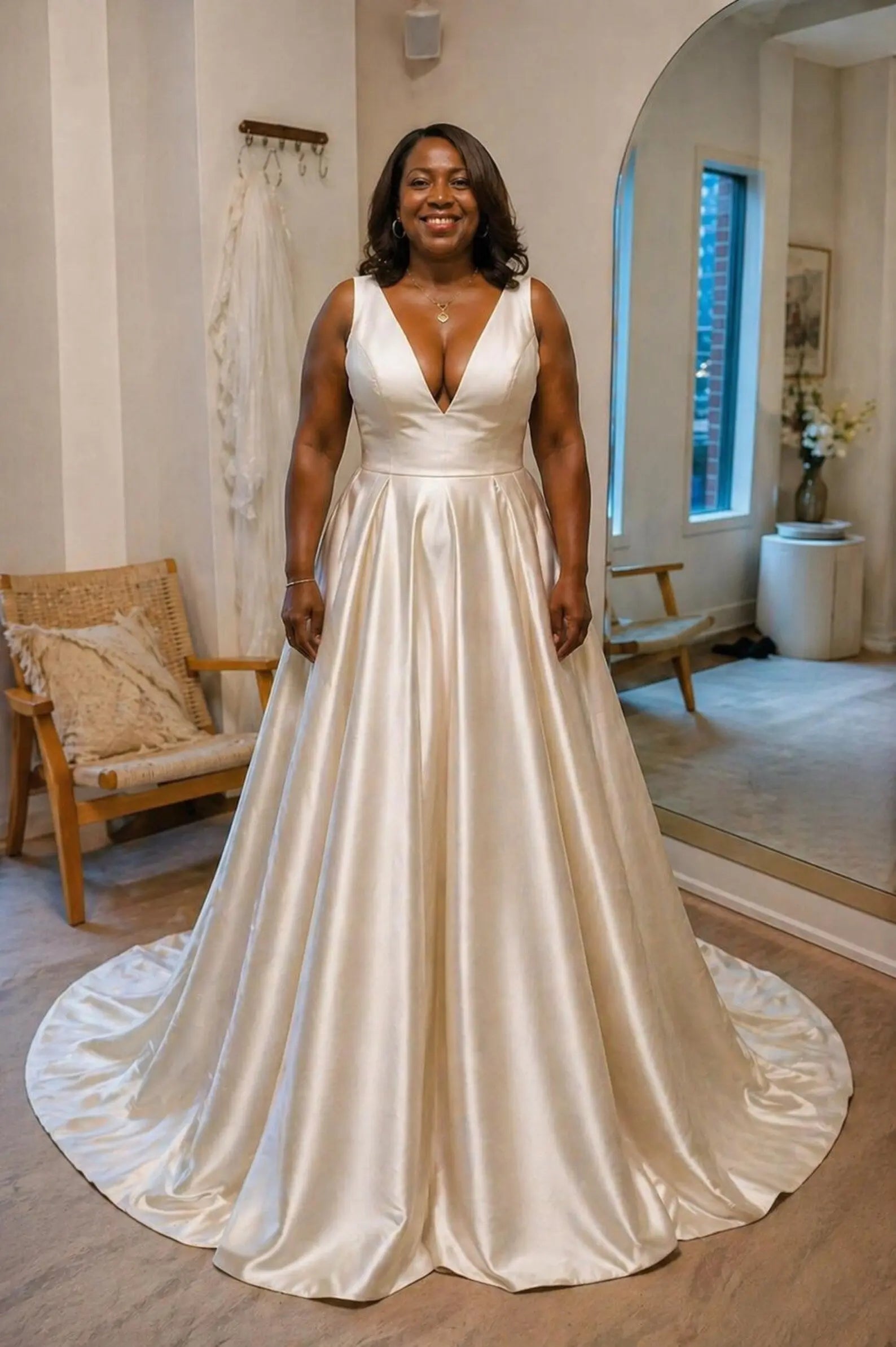 Satin A-Line Wedding Dress with Draped Bodice and Open Back Payton Bridal