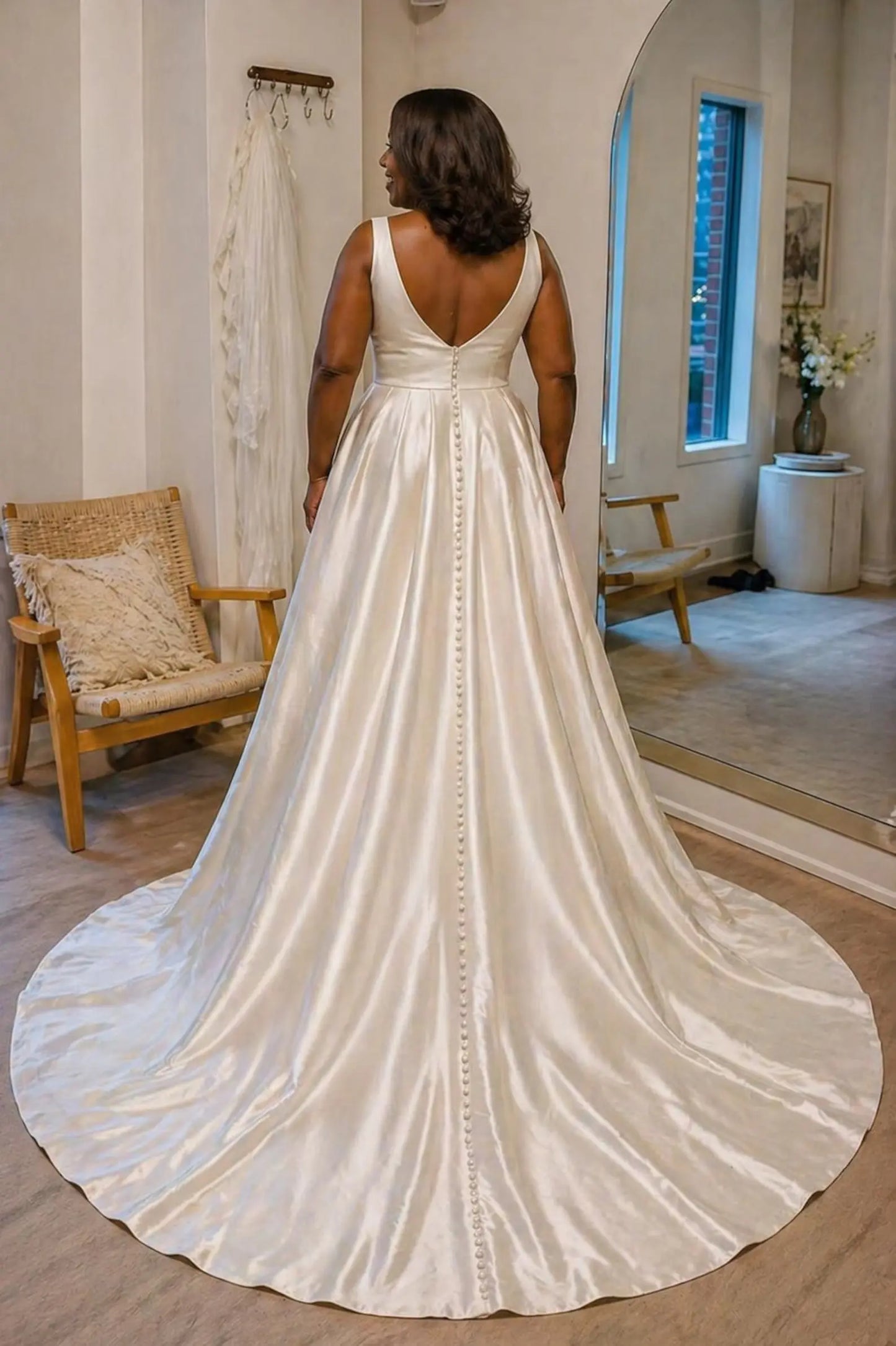 Satin A-Line Wedding Dress with Draped Bodice and Open Back Payton Bridal