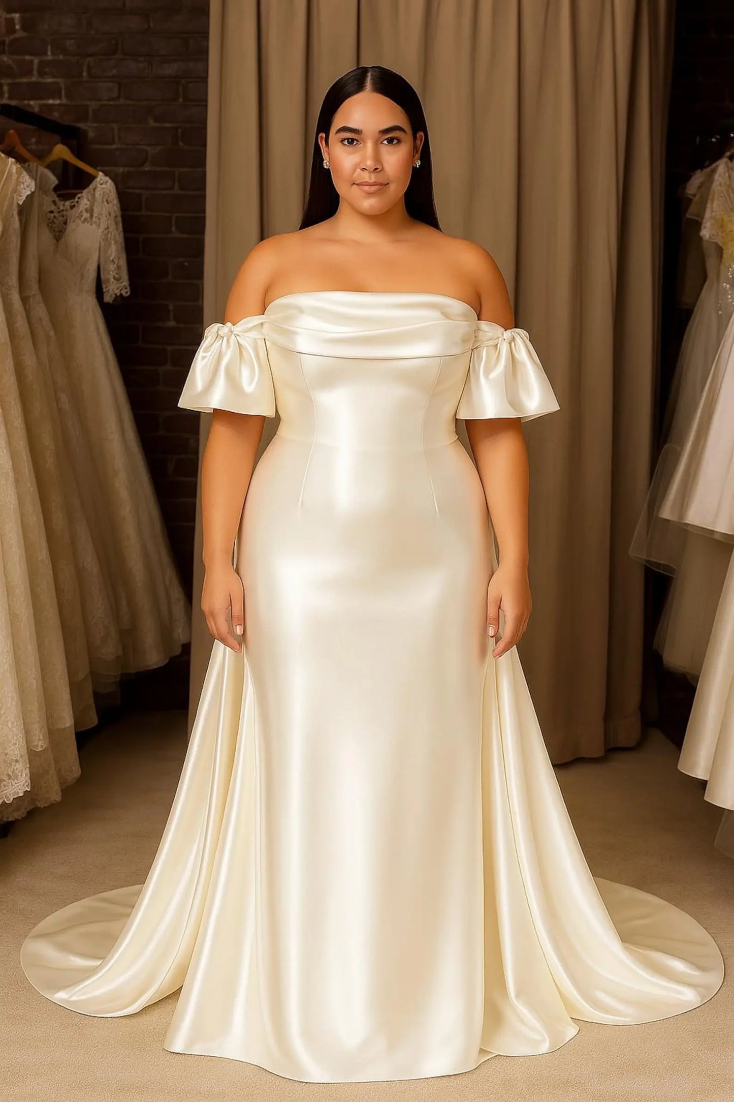 Satin Wedding Dress with Detachable Train & Statement Bow Payton Bridal