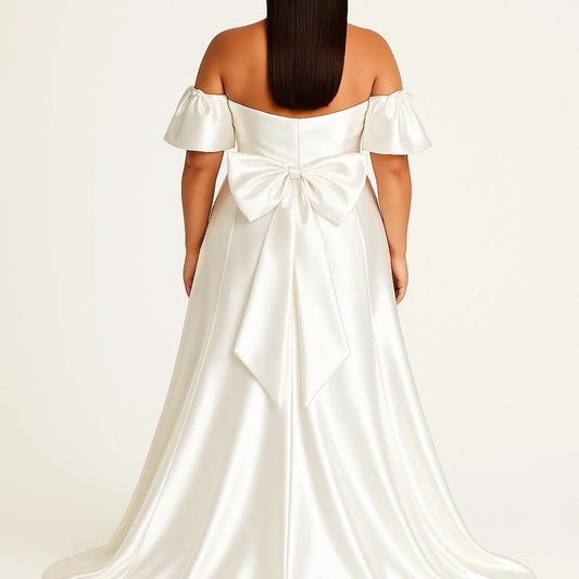 Satin Wedding Dress with Detachable Train & Statement Bow Payton Bridal
