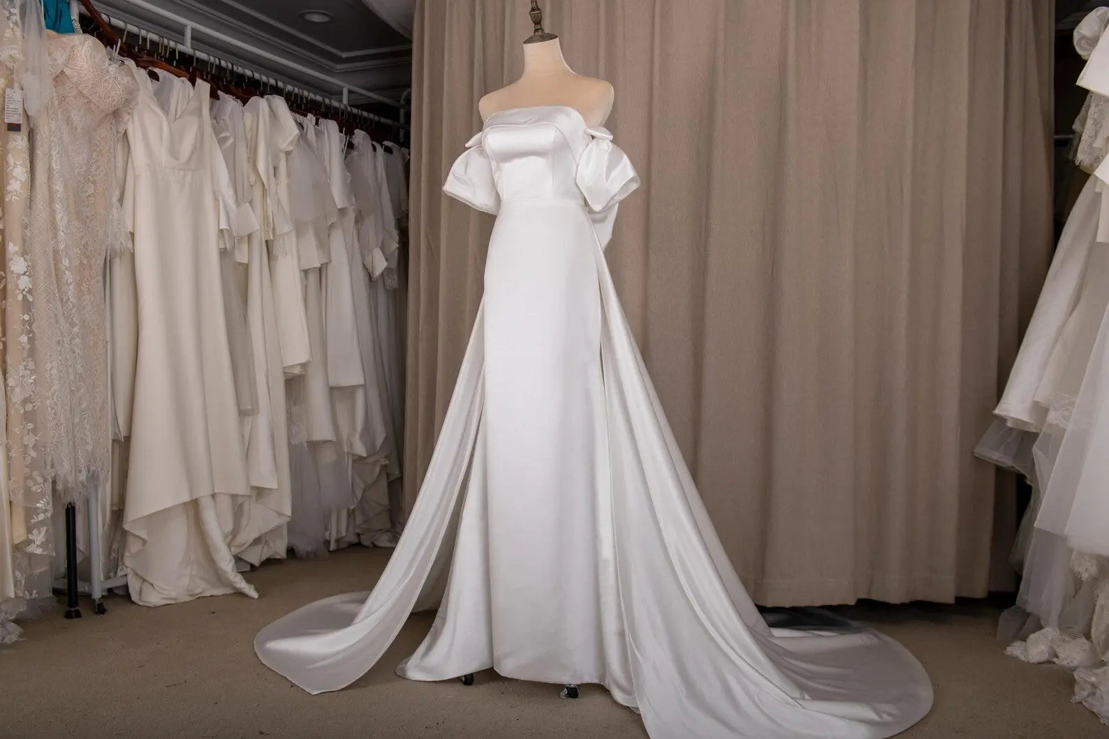 Satin Wedding Dress with Detachable Train & Statement Bow Payton Bridal