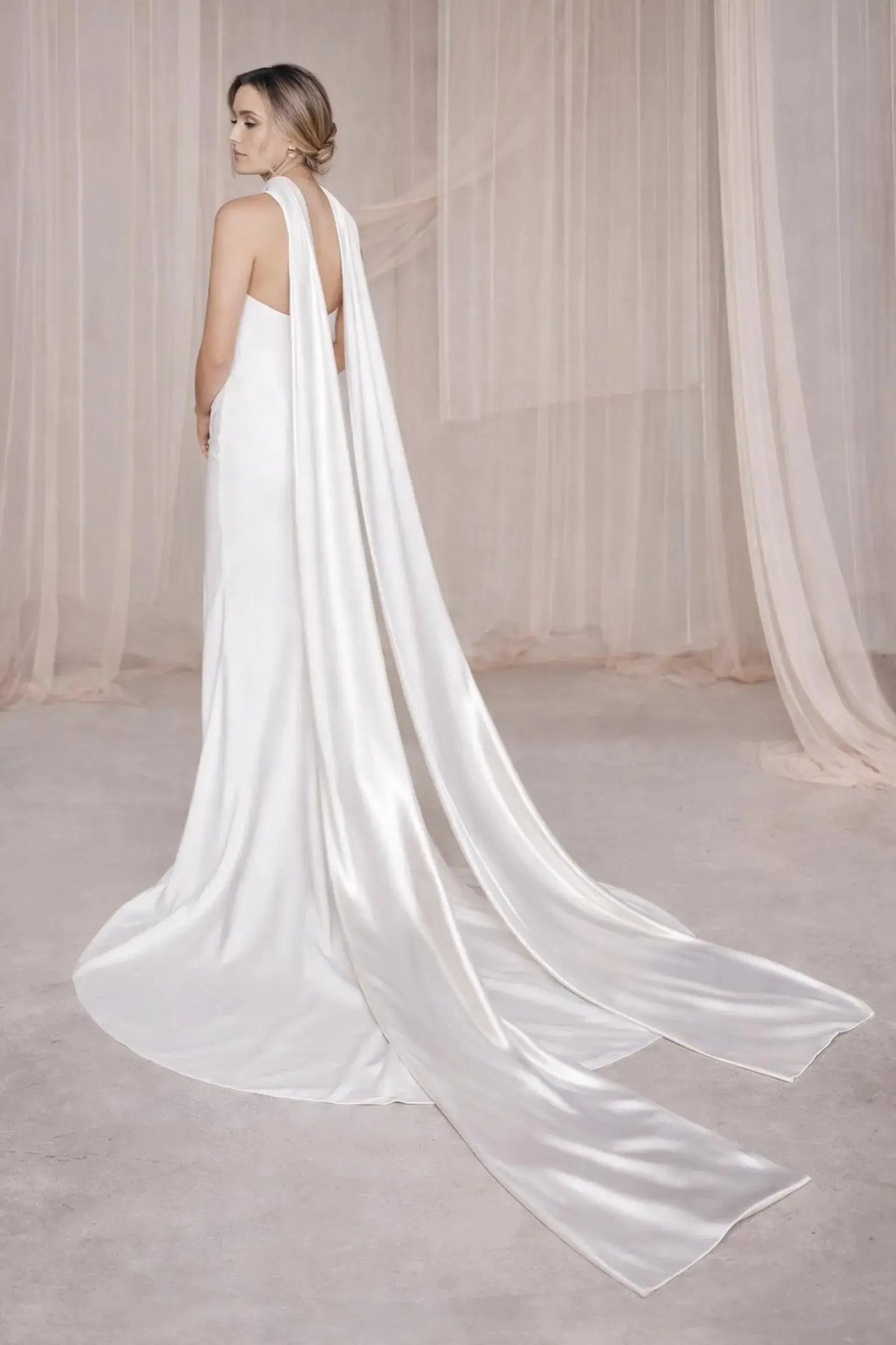Satin Bridal Neck Scarf – 3 Metre Wedding Scarf Train Payton Bridal