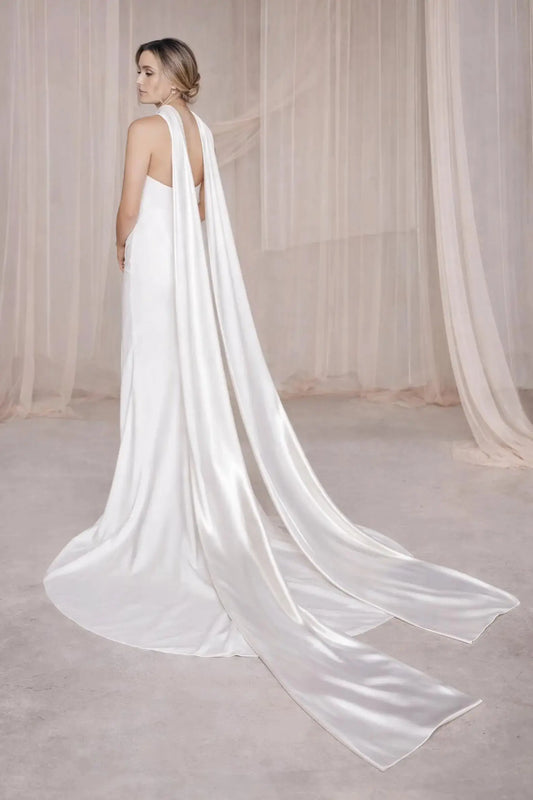 Satin Bridal Neck Scarf – 3 Metre Wedding Scarf Train Payton Bridal