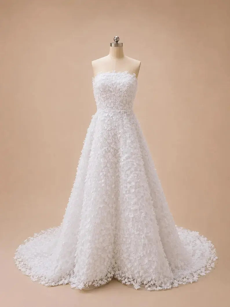 Strapless 3D Floral Lace Wedding Dress – Modern Textured Bridal Gown Payton Bridal