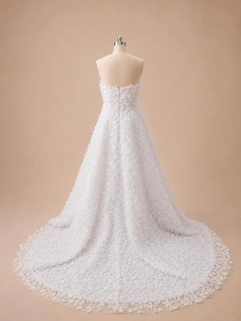 Strapless 3D Floral Lace Wedding Dress – Modern Textured Bridal Gown Payton Bridal