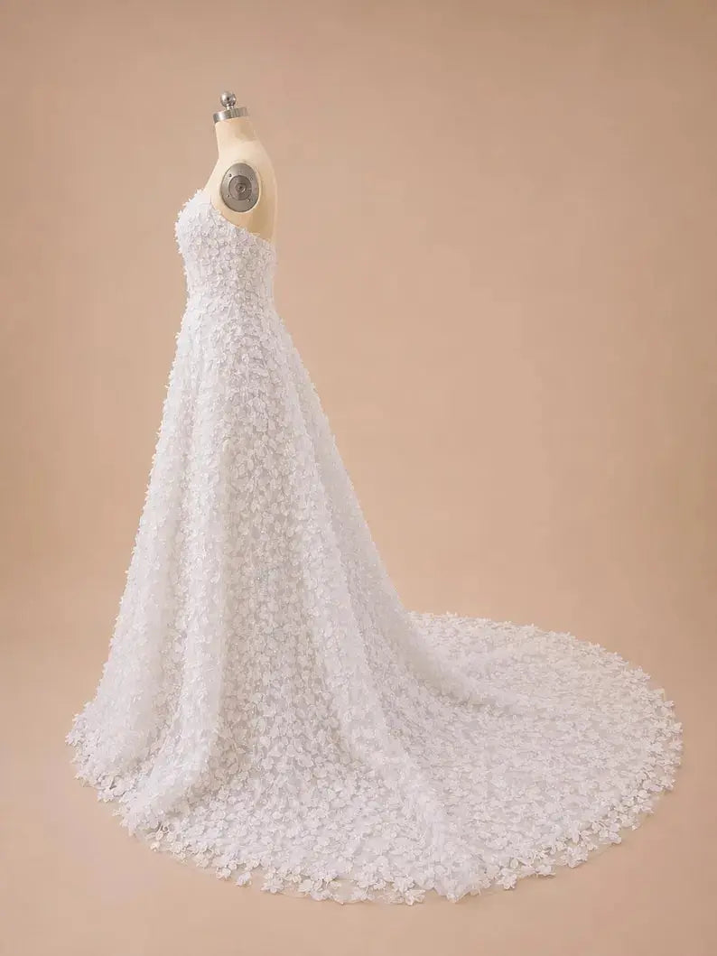 Strapless 3D Floral Lace Wedding Dress – Modern Textured Bridal Gown Payton Bridal