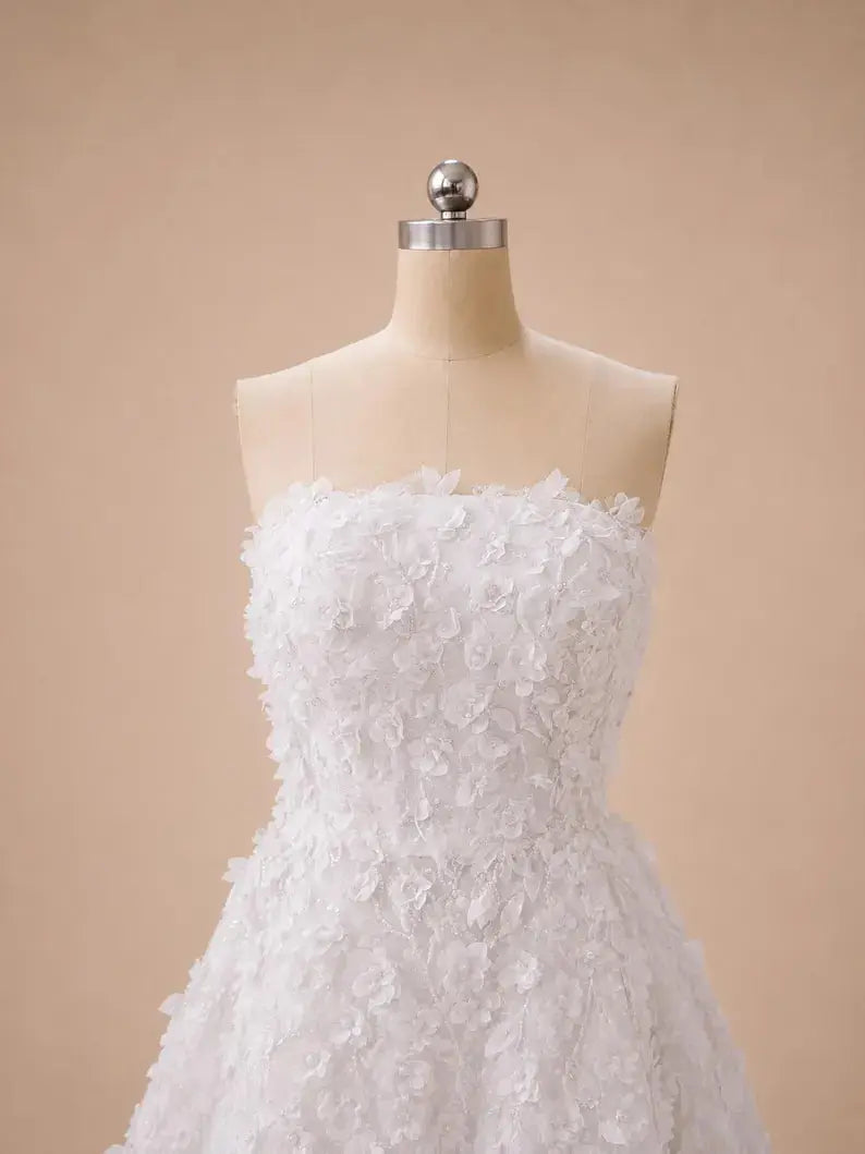 Strapless 3D Floral Lace Wedding Dress – Modern Textured Bridal Gown Payton Bridal