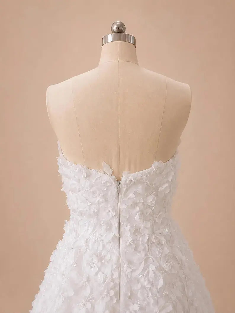 Strapless 3D Floral Lace Wedding Dress – Modern Textured Bridal Gown Payton Bridal