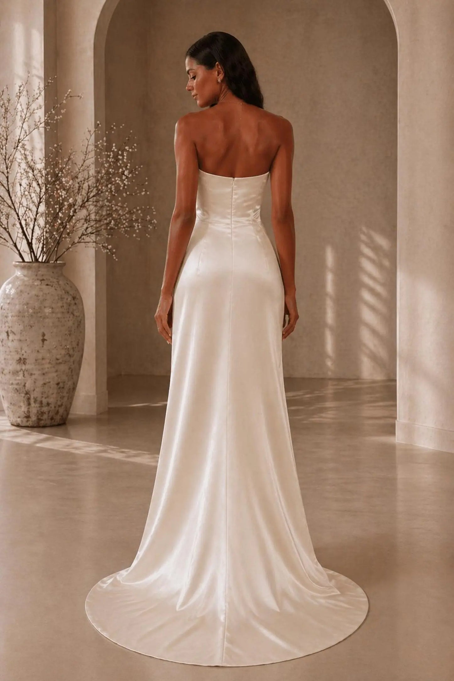 Strapless Satin Mini Wedding Dress with Integrated Train Payton Bridal