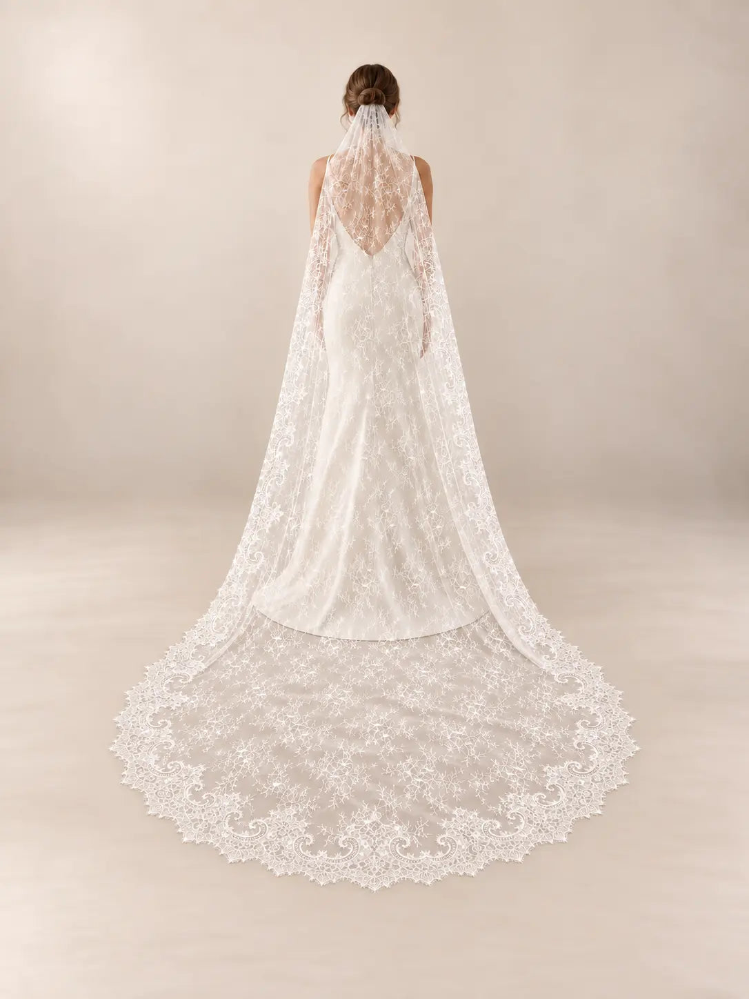 Chantilly Lace Wedding Veil with Floral Lace Edge Payton Bridal