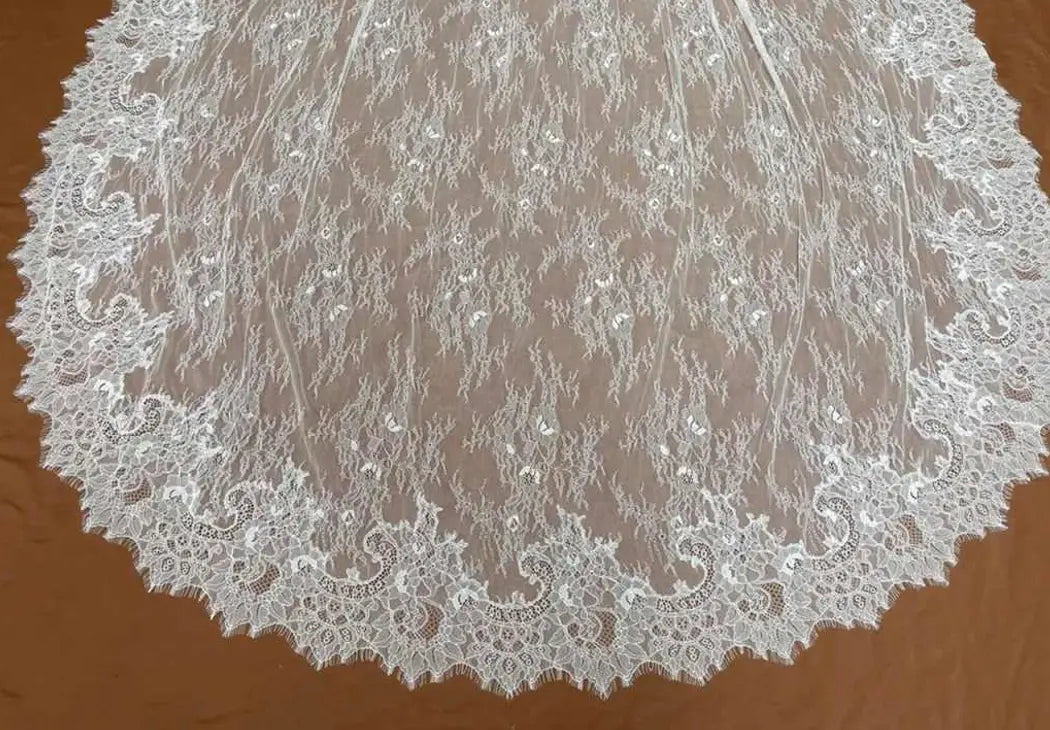 Chantilly Lace Wedding Veil with Floral Lace Edge Payton Bridal